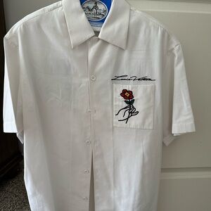Louis Vuitton Men’s White Casual Button Down Shirt with Embroidery